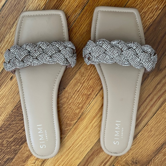 Simmi London Shoes - PEARL NUDE WOVEN DIAMANTE STRAP FLAT SANDALS